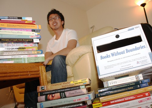 Rodney Haas / Arizona Daily Wildcat

Kyohei Mizokami, president of Books without Borders poses for a picture on Thursday, Jan. 21, 2010. Books without borders collects textbooks for Universities in Cambodia. 