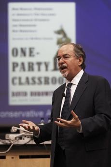 David Horowitz, author of One-Party Classroom, speaks to students and faculty in the Education building on Tuesday.