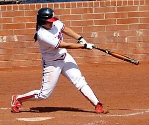 Third baseman Jenae Leles hits the walk-off home run, her third on the season, in Arizonas 8-7 win over Missouri March 4 at Hillenbrand Stadium. Leles has been clutch for the Wildcats so far this season, while boosting her average to .259 and her slugging percentage to .529.