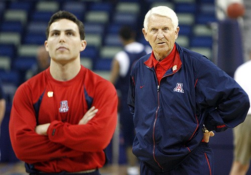 March 15, 2007 Head coach Lute Olson (back) and assistant coach Josh Pastner watch Arizonas at the New Orleans Arena, Thursday, March 15, 2007 in New Orleans. 