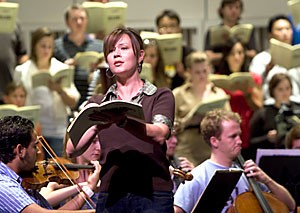 Music doctoral student Jennaya Robison rehearses Ein Deutsches Requiem with the Arizona Symphony Orchestra led by Bruce Chamberlain. The concert is a culmination of a semesters worth of work for the choir.