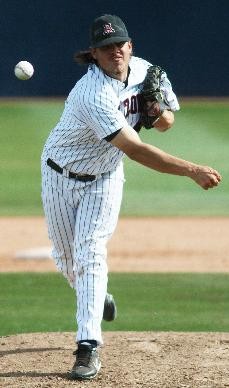 UA pitcher Corey Burns hurls the ball in an 11-2 win over Sacramento State on Sunday at Frank Sancet Stadium. Burns struck out three batters and gave up two hits in two innings in the game.
