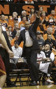 Oregon State head coach Craig Robinson reacts during a 62-58 win over USC in Corvallis, Ore., on Jan. 4. Robinson, the brother-in-law to President-elect Barack Obama, and the Beavers snapped their 23-game Pac-10 losing skid with the win over the Trojans.