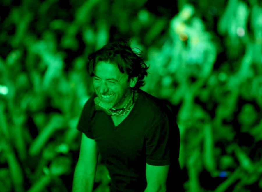DJ Benny Benassi smiles as the audience loudly approves of his set with applause at the Electric Daisy Carnival at the Las Vegas Motor Speedway in Las Vegas, Nevada on June 25, 2011. (Genaro Molina/Los Angeles Times/MCT)