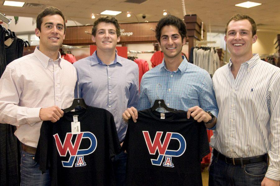 Tim W. Glass / Daily Wildcat

(From left to right) Jimmy Hoselton, Lorenzo Torriero, Sami Zarifi, TJ McCauley. Zarifi, a civil engineering senior, displays the current WillPower clothing line with the WillPower team at the UofA Bookstore on Monday, Feb. 6, 2012.  Zarifi started WillPower, which is now a UA club, in memory of his brother William Zarifi who died of brain cancer about two years ago.  The club is working on becoming a non-profit company and hopes to create a lifestyle movement.  Wearing a movement would be the coolest way to have the movement spread, says Zarifi.

