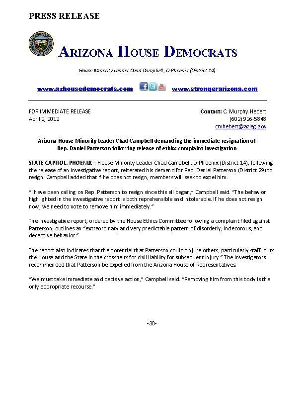 Special counsel calls for Tucson Rep. Daniel Pattersons resignation