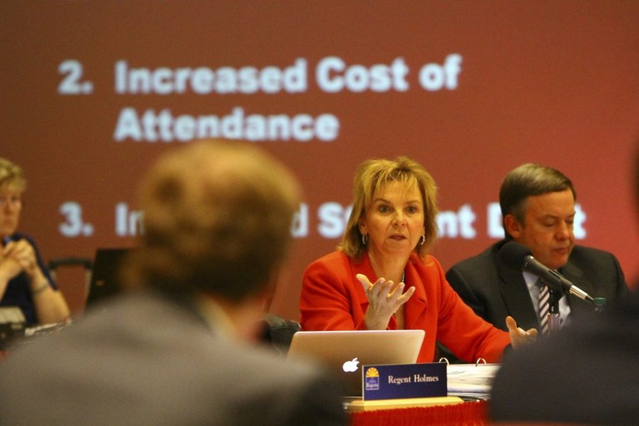 Gordon Bates / Daily Wildcat

Anne Mariucci speaks during the discussion of student finances at the Arizona Board of Regents meeting at University of Arizona in the Ballroom of the Student Union Memorial Center on Thursday December 1 2011.