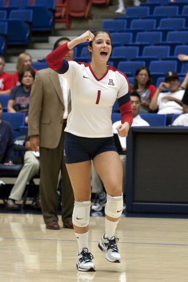 Larry+Hogan%2FArizona+Daily+Wildcat%0A%0ARonni+Lewis%2C+No.+1%2C+celebrates+during+a+volleyball+match+in+McKale+Center+on+Aug.+25%2C+2012.