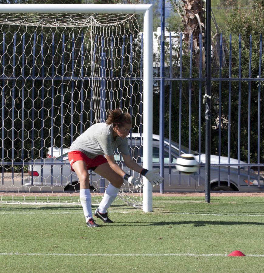 Larry Hogan/Arizona Daily Wildcat

Alison Gondosch, keeper for the UA womens soccer team, practices at Murphey Field.