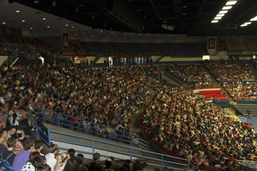 Ernie+Somoza%2F+Arizona+Daily+Wildcat%0A%0ANew+Student+convocation+was+held+at+the+University+of+Arizonas+McKale+Memorial+Center.+University+faculty+and+President+Ann+Weaver+Hart+welcomed+students+before+their+first+day+of+class.%0A
