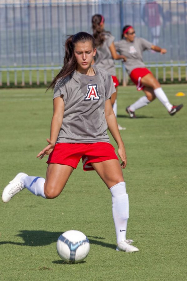 Larry Hogan/Arizona Daily Wildcat

Ana Maria Montoya, No. 3, practices with the UA womens soccer team on Aug. 28, 2012.
