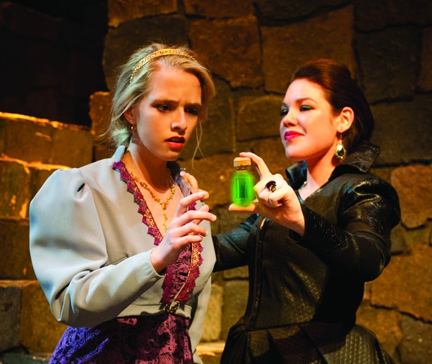 Press Photo

The sinister Queen (Sammie Lideen) proposes a magical elixir for her stepdaughter, Imogen (Brooke Hartnett), in Shakespeares CYMBELINE, playing Feb 24 - Mar 24, 2013 at UA Arizona Repertory Theatre.  
