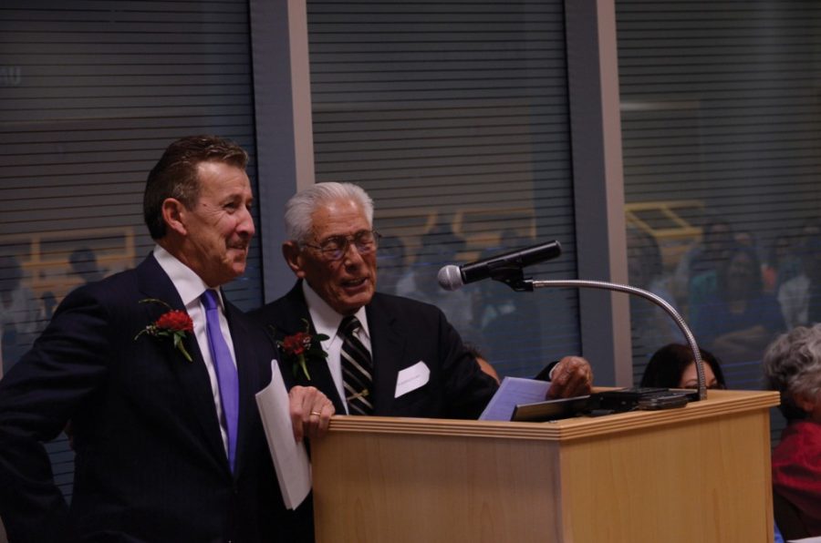 	Chad cromer/arizona Daily Wildcat 

	Alberto Elias and Arturo “Arte” Moreno, grandsons of the owners, publishers and editors of El Tucsonense, spoke at the debut of the Mexican and Mexican American press collection on Wednesday. 