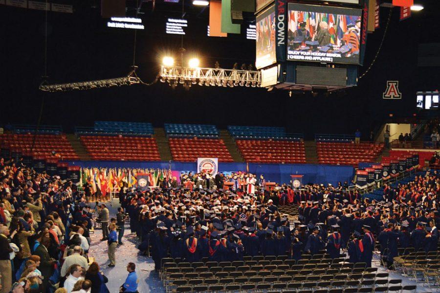 	Ryan Revock/Arizona Daily Wildcat 

	Students and families celebrate winter commencement in the McKale center in December 2012. The spring commencement ceremony will be held in the Arizona Stadium this year for the first time in 40 years. 