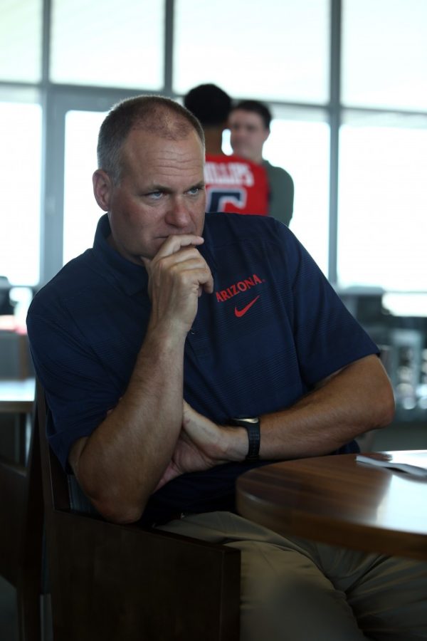 Tyler Besh / Arizona Summer Wildcat

Head coach, Rich Rodriguez, speaks with the media at the Arizona football media day held in the new Lowell-Stevens Football Facility August 18, 2013.