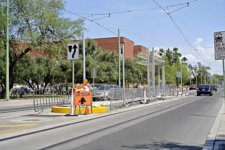 Larry Gaurano/ Arizona Daily Wildcat

Construction nears completion at all Sunlink cable car stops. Educational posters informing the public on proper safety precautions will be in place soon.