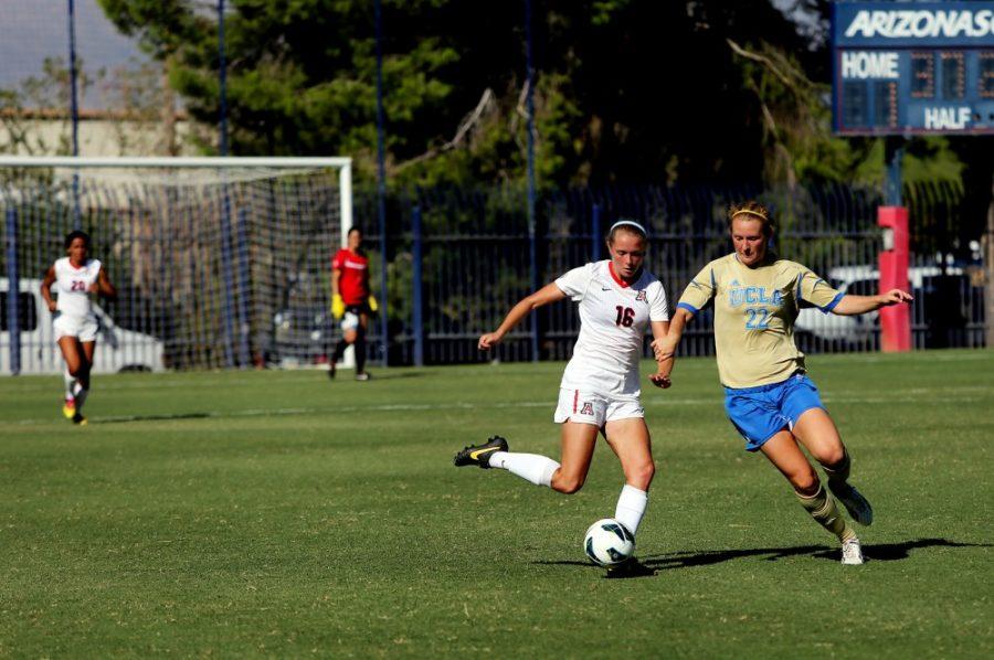 Keenan Turner/The Daily Wildcat

UA Forward Hayley Silverberg dribbles the ball against UCLA on Sept. 29.  The Wildcats lost to UCLA 1-2.