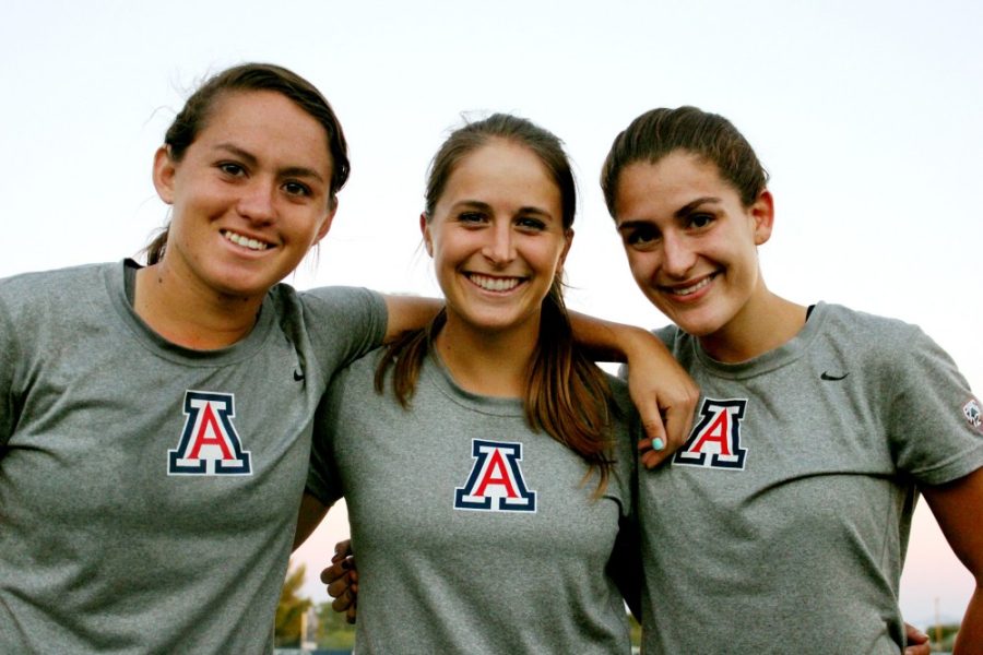 Savannah Douglas / The Daily Wildcat

Jazmin Ponce (left), Shannon Heinzler (center), and Ana-Maria Montoya (right), are seniors at the University of Arizona. The girls will be taking their final road trip with the UA soccer team this November. 
