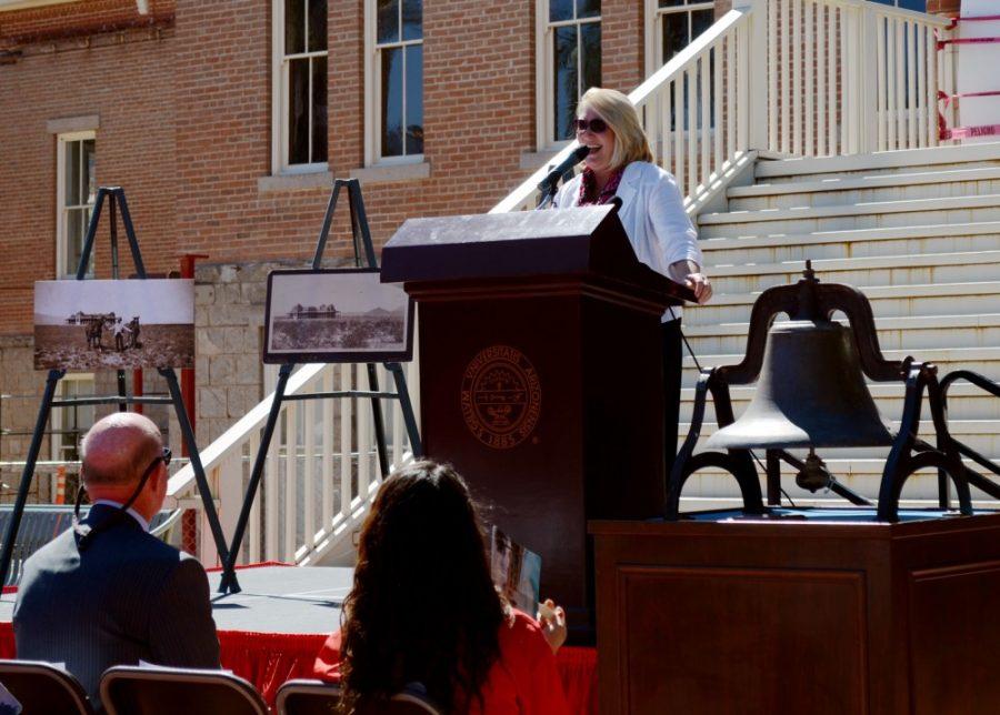 Grace Pierson / The Daily Wildcat

UA President Anne Hart delivers a speech at the Save Old Main KickOff event on Tuesday, Oct. 1. 