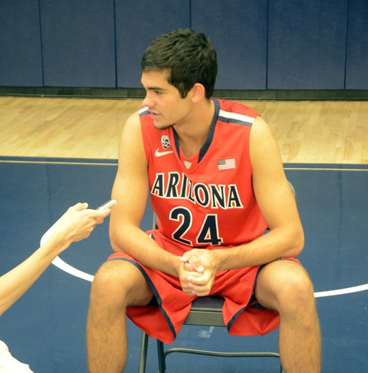 Ryan Revock / The Daily Wildcat

UA Guard, Elliot Pitts, speaks with the media on the UA basketball media day on Wednesday.