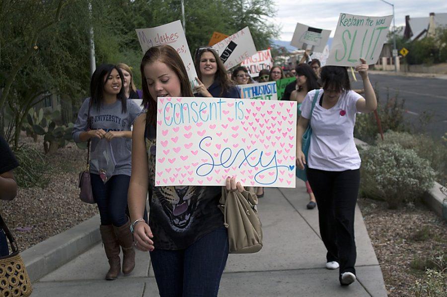 Briana Sanchez /  Arizona Daily Wildcat

SlutWalk, Tucson took place on park, down 6th, and back around to university on Novemeber 17, 2012.