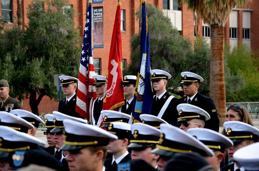 Rebecca Nobel/ The Daily Wildcat

UA Naval ROTC servicemen take part in the USS Arizona ceremony on the UA Mall on Sunday to commemerate those who served in the Attack on Pearl Harbor.