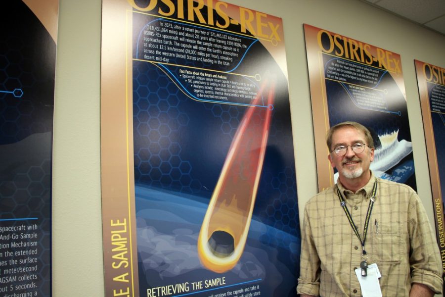 Michaela Kane / The Daily Wildcat

Ed Beshore, the Deputy Principal Investigator of the OSIRIS-REx Mission, poses in front of one of the mission boards at the University of Arizonas lunar and planetary laboratory. The OSIRIS-REx mission is a sample retrieval mission that will send a spacecraft to a nearby asteroid to collect and return a sample to Earth. 