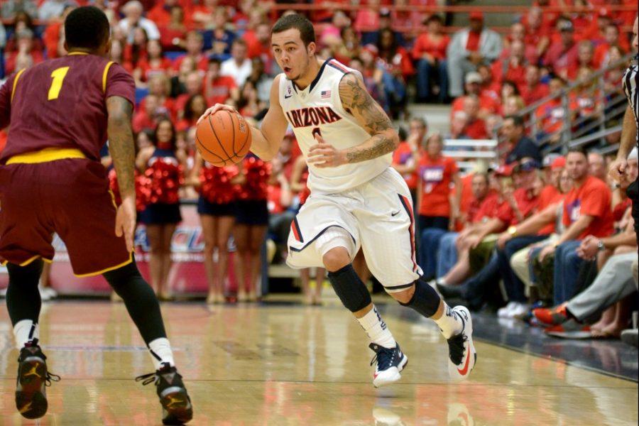 Tyler Baker/ The Daily Wildcat

Sophomore Guard Gabe York dribbles down the court against ASU last week. The maturity of the underclassmen has helped the Wildcats from being just lucky this season.