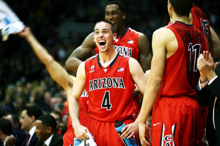 Arizona+guard+T.J.+McConnell+celebrates+with+his+teammates+after+a+bench+player+scored+during+Arizonas+88-61+win+over+the+Colorado+Buffaloes.+