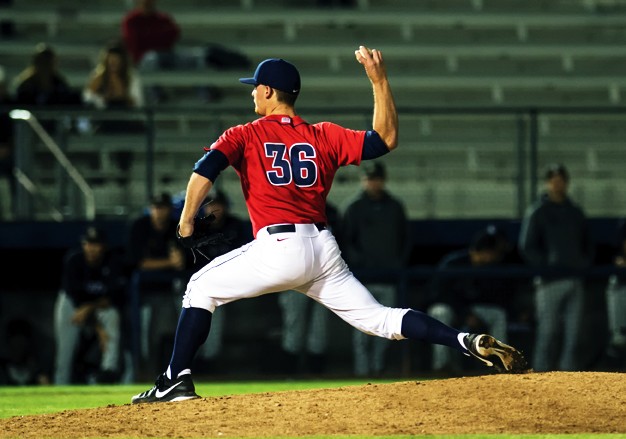 Carlos Herrera/The Daily Wildcat

Senior pitcher James Farris (36) was a relief pitcher during Arizonas 3-2 fall to Long Beach State at Hi Corbett Field on Tuesday.