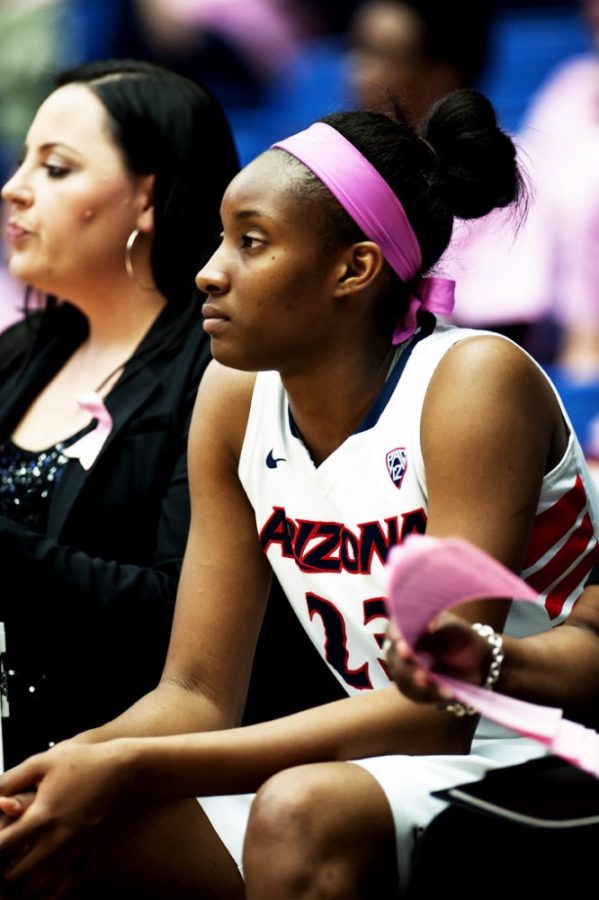Carlos Herrera/The Daily Wildcat
 
Senior Erica Barnes (23) sits on the bench during Arizona's 52-47 loss against Utah at the McKale Memorial Center on Feb. 22. The women's basketball team ended their season 5-25 and are currently 1-17 at the Pac-12 tournament.
