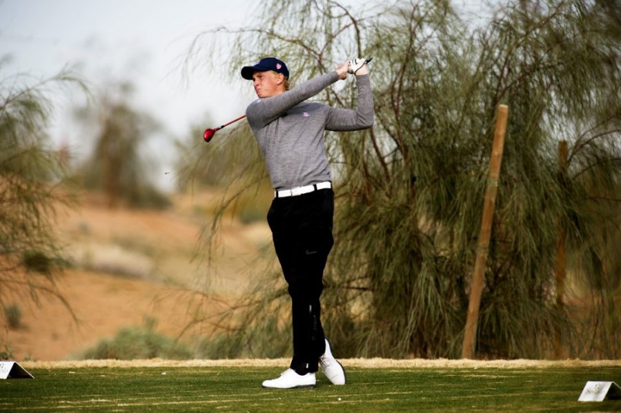 Carlos Herrera / The Daily Wildcat

Bertrand Mommaerts tees off during the first day of the Arizona Intercollegiate golf tournament hosted at Casino Del Sols Sewailo Golf Club on Jan. 27.