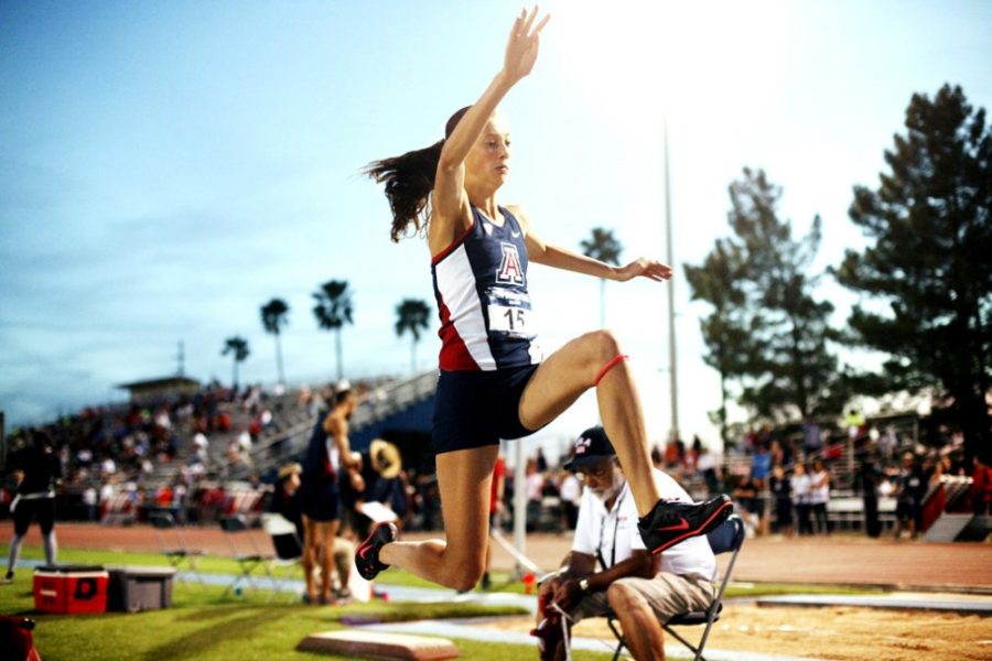  Jeff Wick / The Daily Wildcat

Arizona long jumper Lisanne Hagens competes in the womens long jump event in the Willie Williams Classic meet on Friday night. 