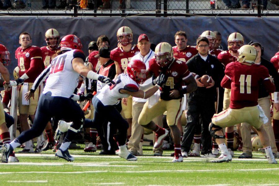 	<p>Arizona safety Jared Tevis hits Boston College running back Andre Williams during the AdvoCare V100 Bowl game in Shreveport, La., on Dec. 31, 2013. Tevis is one of four returning starters in the Wildcats’ secondary.</p>