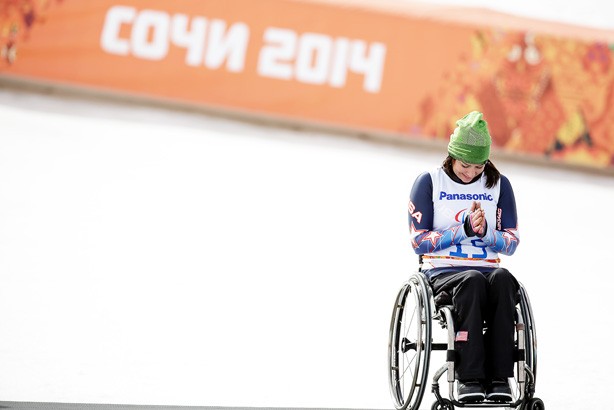 	<p>ua alumna Alana Nichols celebrates after winning a silver medal in women’s downhill sitting at the 2014 Winter Paralympics in Sochi, Russia. Nichols is the first American woman to ever earn a gold medal in a summer and winter Olympics or Paralympics. </p>