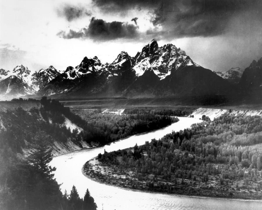 KRT US NEWS STORY SLUGGED: MEMORIES KRT PHOTOGRAPH BY  ANSEL ADAMS COURTESY OF THE NATIONAL ARCHIVES  (KRT122 - March 4) The Tetons - Snake River, taken by Ansel Adams in 1942 is one of 180 photographs on display in the exhibit Picturing the Century: One Hundred Years of Photography on display from March 12, 1999 through July 4, 2001 at the National Archives Exhibition Hall in Washington, DC. (KRT) PL KD  (B&W ONLY) 1999 (Horiz)  