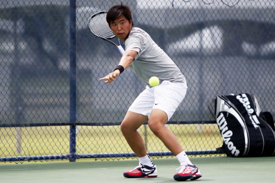 Cecilia Alvarez / The Daily Wildcat

Naoki Takeda (pictured) competed with Sumeet Shinde against Stanford in an 8-6 victory during the match on March 30. 
