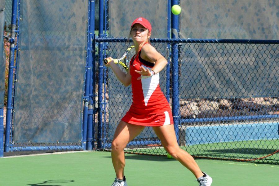Devin Means/The Daily Wildcat

During Arizona tennis ? ? against San Diego at Robinson Tennis Center on Febuary 22nd 2014