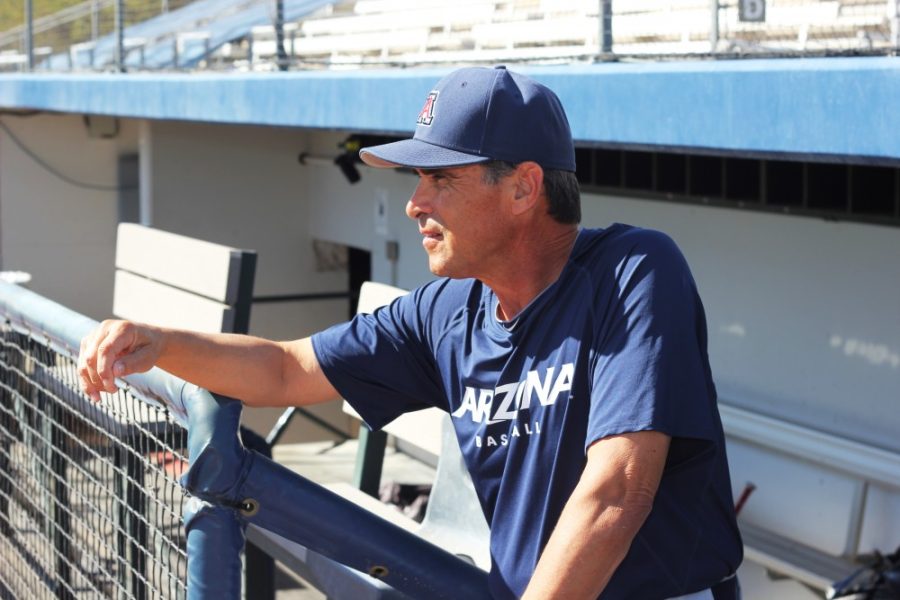 	Arizona head baseball coach Andy Lopez stands at the top step of the Wildcats’ dugout at Hi Corbett Field. Coaching was not his original career plan.