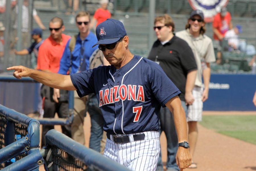 	UA baseball head coach Andy Lopez informs the media that he will be back to answer questions after Arizona’s last game of the season at Hi Corbett Field on May 25. Lopez added two assistant coaches to his coaching staff last week by hiring Shelley Duncan and Brock Ungricht.