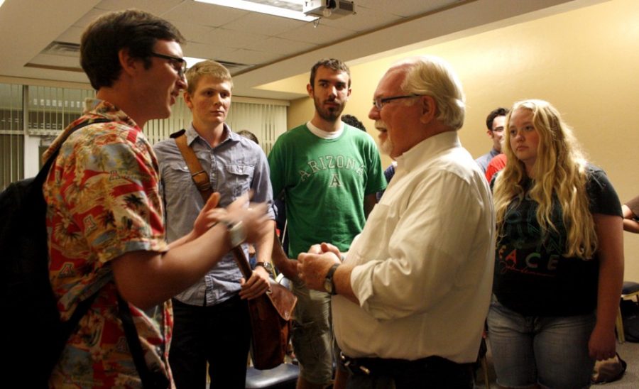 Brittney Smith / The Daily Wildcat

Congressman Ron Barber speaks to the University of Arizona Young Democrats in the Student Union on Aug. 28, 2014. Barber is up for election and will run against Martha McSally in the 2014 general election.