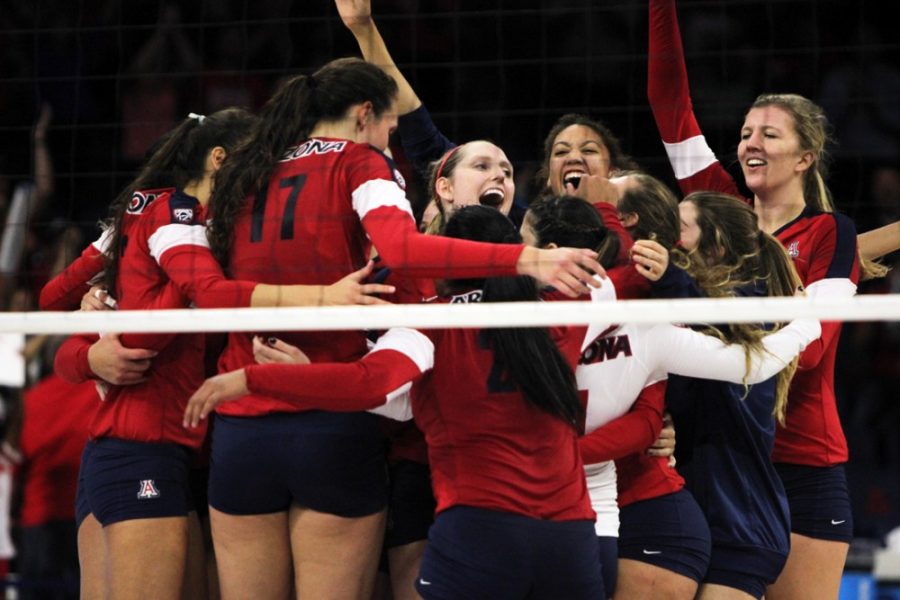%09Arizona+Wildcats+celebrate+after+their+3-2+win+against+ASU+in+McKale+Center+on+Wednesday.+Arizona+won+after+a+block+by+ASU+went+out+of+bounds+on+the+match+point+during+the+fifth+set.
