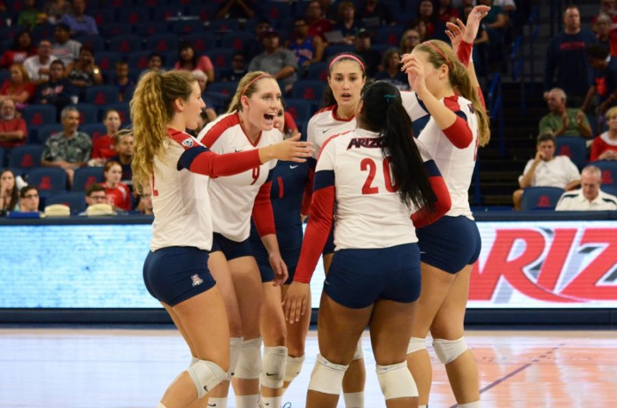 %09Madi+Kingdon+%289%29+celebrates+with+her+teammates+after+the+UA%26%238217%3Bs+3-0+win+against+California+State+University%2C+Northridge%2C+on+Saturday+in+McKale+Center.+Kingdon%26%238217%3Bs+offensive+improvement+is+key+behind+Arizona%26%238217%3Bs+undefeated+start+to+the+2014+season.+