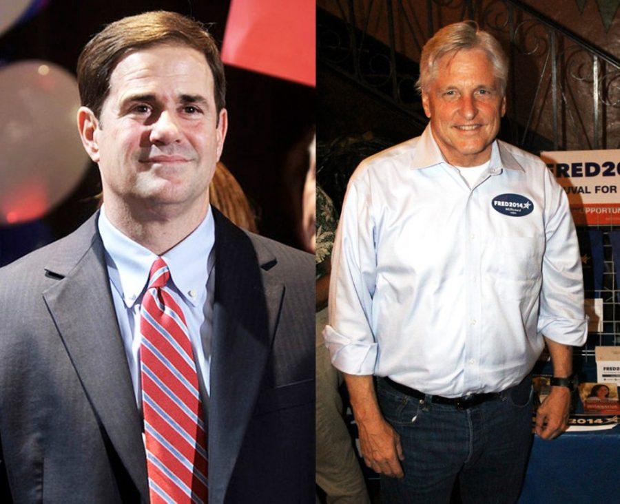 	Doug Ducey (Courtesy of Gage Skidmore) and Fred DuVal (Cooper Temple / The Daily Wildcat)