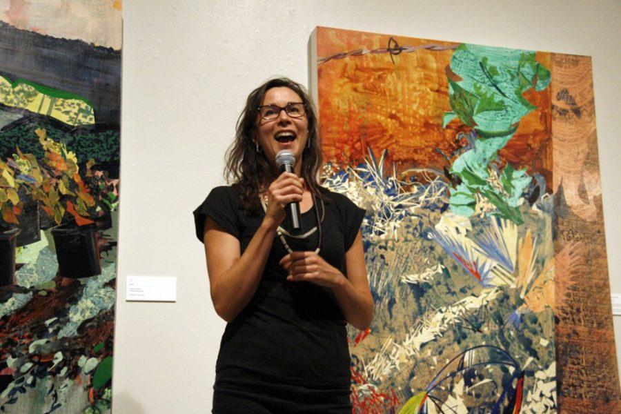 Brittney Smith / The Daily Wildcat

Visiting artist Eva Struble talks about her art during a reception at the Joseph Gross Gallery at the University of Arizona Museum of Art on Friday, Sept. 12, 2014. Struble took questions about her exhibit, Produce during the reception.