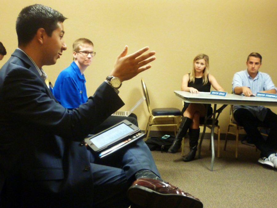 Issac Ortega, Associated Students of the University of Arizona president, speaks about the ʺIts On Usʺ initiative during the ASUA Senate meeting on Wednesday at the Student Union Memorial Center. ʺIts On Usʺ is a national initiative that over 200 colleges are involved in to address campus sexual assault