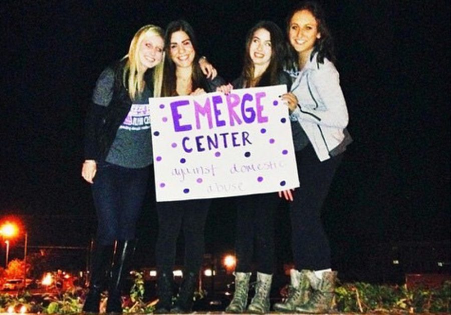 Courtesy of Frankie Angelone via InstagramMembers of the Alpha Chi Omega sorority pose during their philanthropic event Pizza Pie with Alpha Chi on Friday. The event was to raise awareness about domestic violence and proceeds went to Emerge! Center Against Domestic Abuse, a local shelter for domestic violence victims.