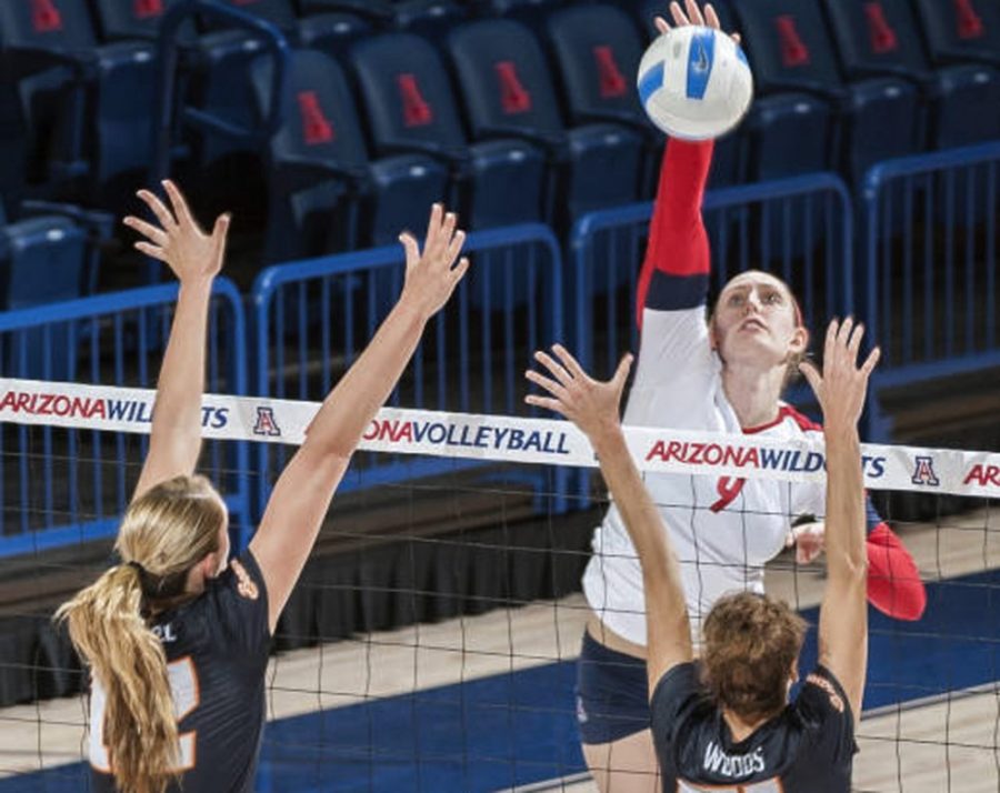 Courtesy+of+Arizona+AthleticsArizona+outside+hitter+Madi+Kingdon+%289%29%26%23160%3Bspikes+during+Arizonas+3-1+win+against+Oregon+State+on+Nov.+16+in+McKale+Center.+Kingdon%2C+one+of+the+most+decorated+players+in+program+history%2C+closes+out+her+Arizona+career+this+week+against+USC+at+home+and%26%23160%3BASU+on+the+road.