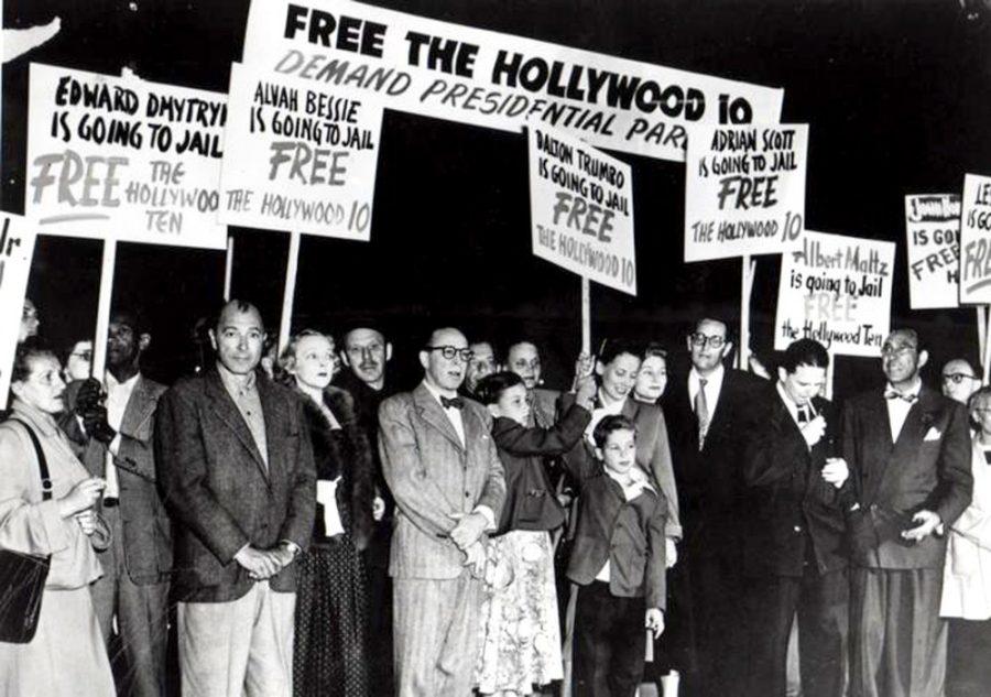 Courtesy of IndieWire.comMembers of the Hollywood 10 and their families in 1950 protested the impending incarceration of the 10. The Hollywood 10 were 10 members of the entertainment industry who were the first to be held in contempt by Congress for refusing to answer questions about their Communist affiliations to the House Un-American Activities Committee.