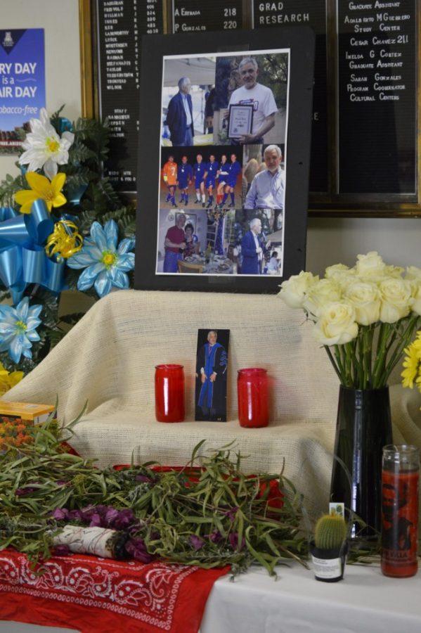 An altar was set up on the second floor of the Cesar Chavez building in memory of Richard Ruiz, department head for the UA Department of Mexican American Studies. Faculty members and students from the MAS department gathered at 10am on Monday to commemorate their department head.